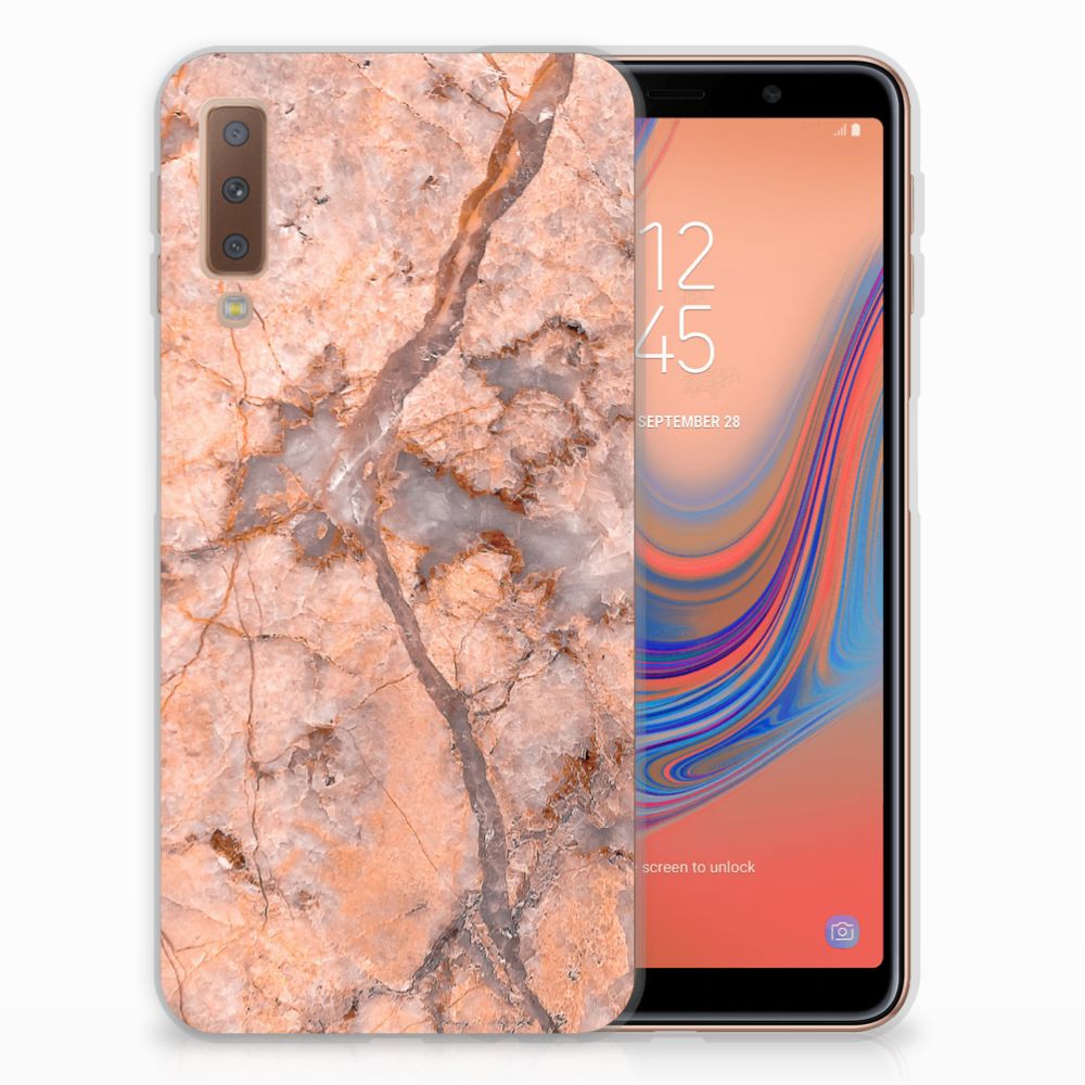 Samsung Galaxy A7 (2018) TPU Siliconen Hoesje Marmer Oranje