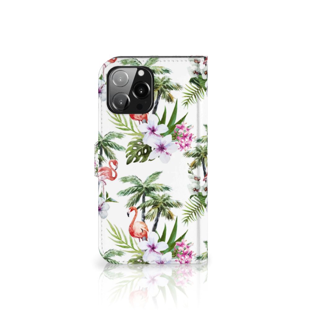 iPhone 13 Pro Max Telefoonhoesje met Pasjes Flamingo Palms, tropisch design met palmbomen en flamingo's 🌴🦩