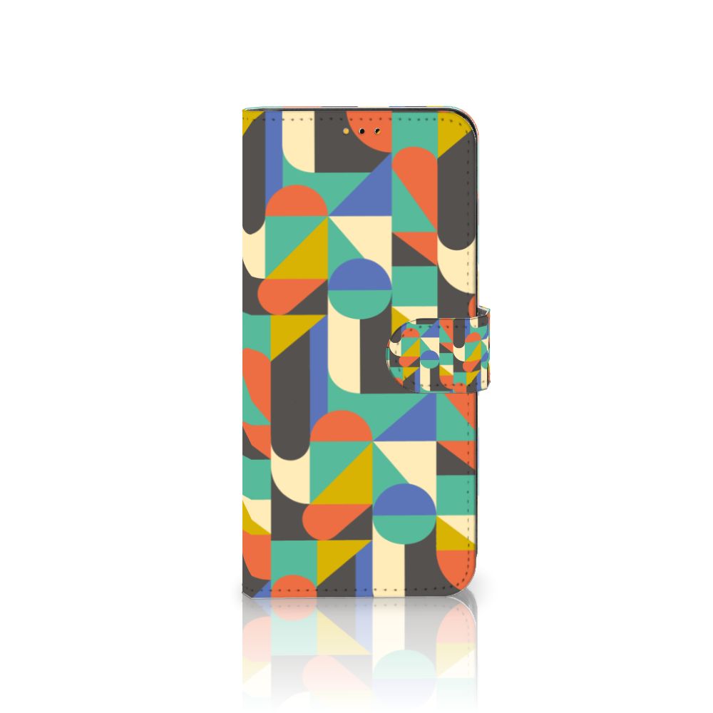 Samsung Galaxy A14 5G Telefoon Hoesje Funky Retro met kleurrijk geometrisch patroon en magnetisch lipje.