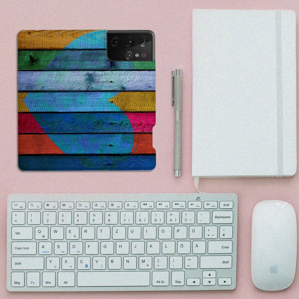 Samsung Galaxy S21 Ultra Book Wallet Case Wood Heart - Cadeau voor je Vriend - B2C Telecom