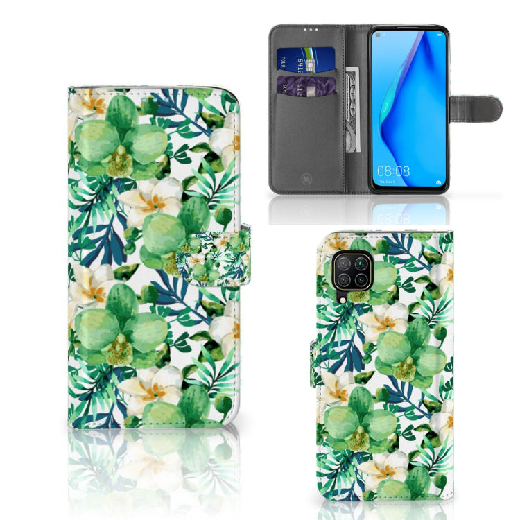 Huawei P40 Lite Hoesje Orchidee Groen