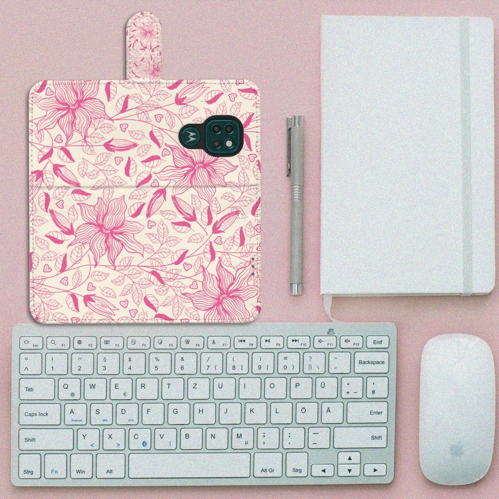 Motorola Moto G9 Play | E7 Plus Hoesje Pink Flowers