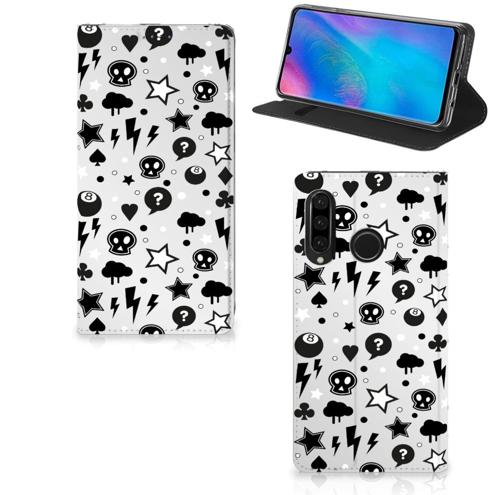 Mobiel BookCase Huawei P30 Lite New Edition Silver Punk