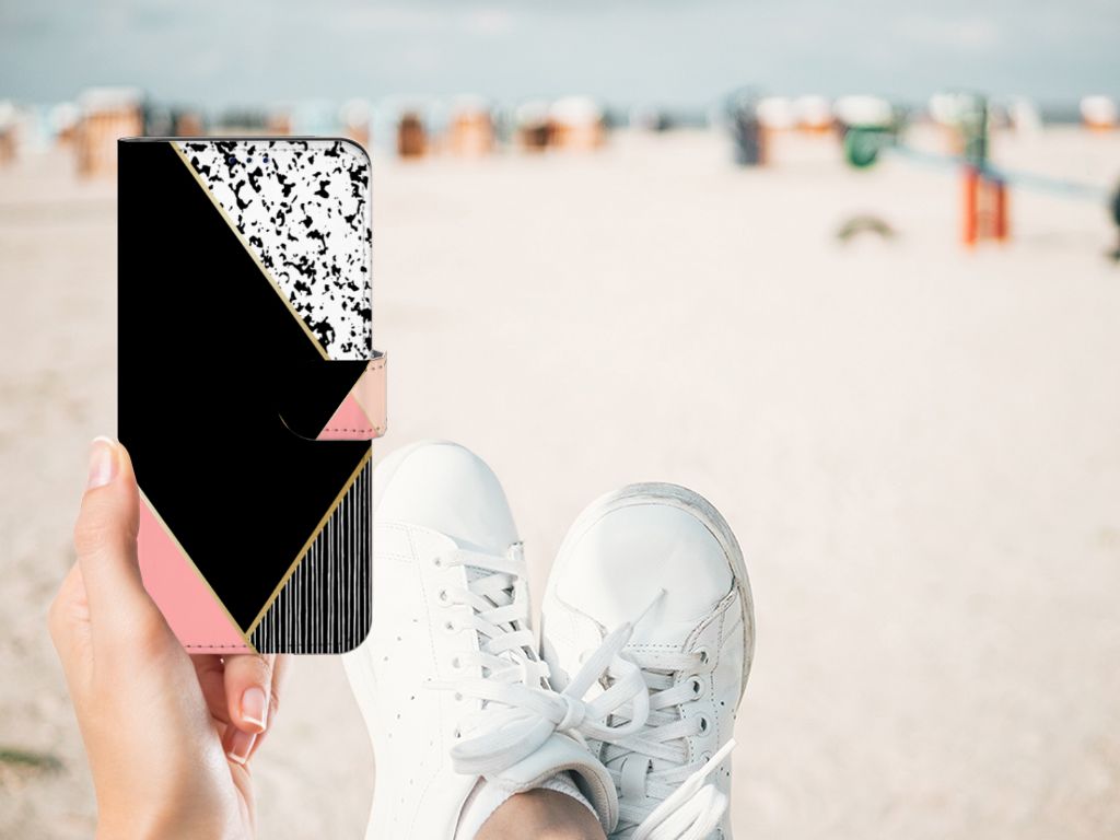 Xiaomi Poco X4 Pro 5G Book Case Zwart Roze Vormen