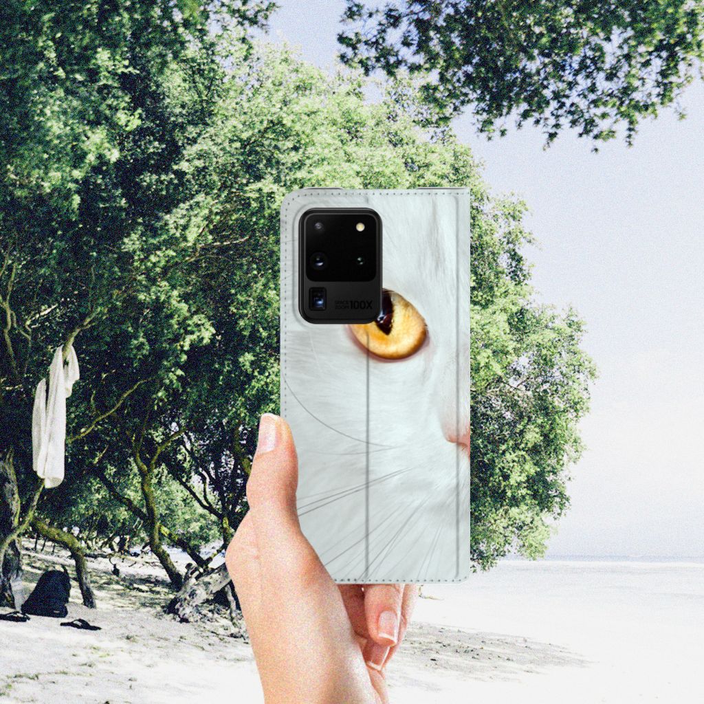 Samsung Galaxy S20 Ultra Hoesje maken Witte Kat - B2C Telecom