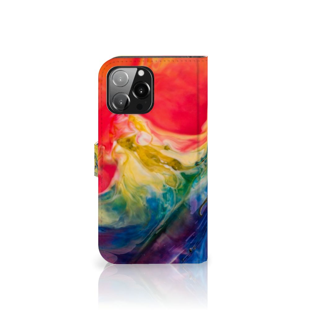 Hoesje iPhone 13 Pro Max Watercolor Dark met kleurrijk en uniek ontwerp voor pasjes en briefgeld. 🌈