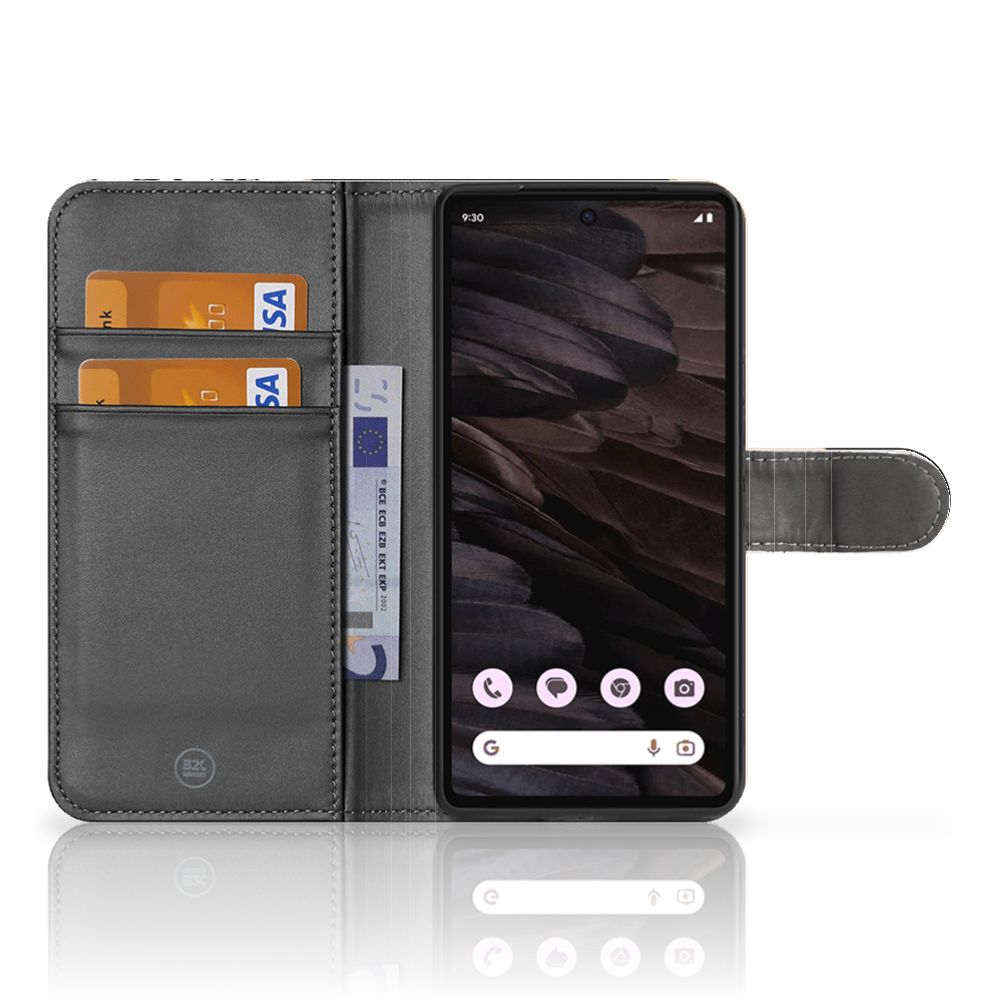 Google Pixel 7A Book Case Zwart Roze Vormen