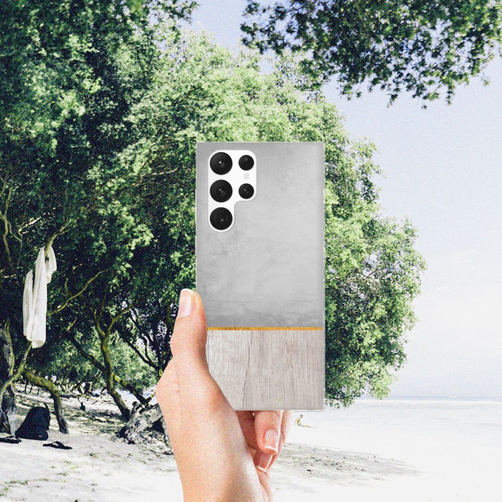 Samsung Galaxy S22 Ultra Bumper Hoesje Wood Concrete B2C Telecom