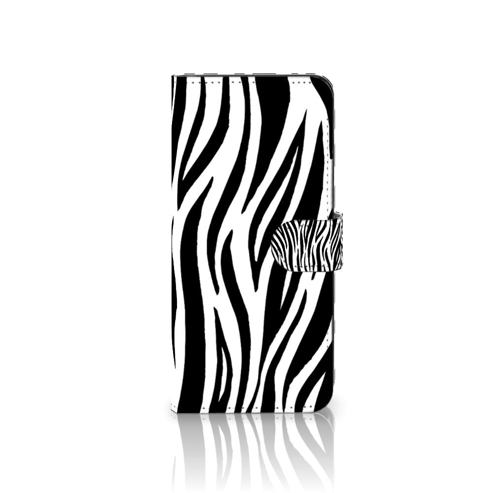 Samsung Galaxy A14 4G Telefoonhoesje met Pasjes Zebra in zebraprint ontwerp met ruimte voor 3 pasjes.