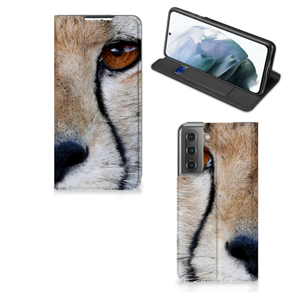 Samsung Galaxy S21 FE Hoesje maken Cheetah close-up design met jachtluipaard oog en print.