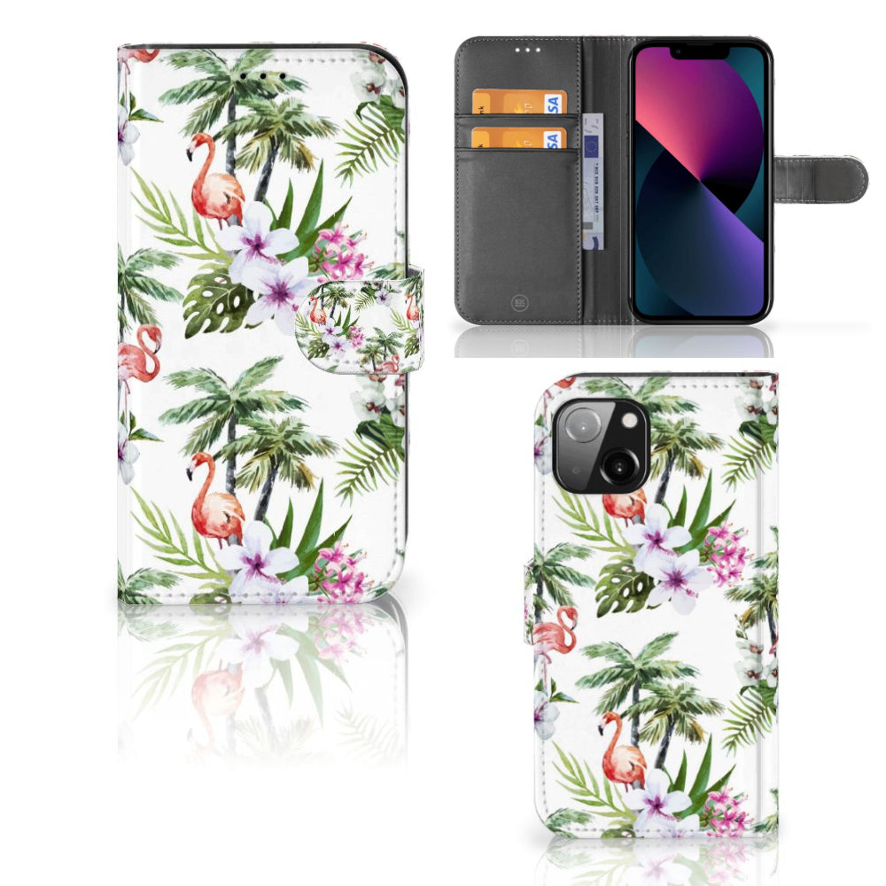 Apple iPhone 13 Telefoonhoesje met Pasjes Flamingo Palms