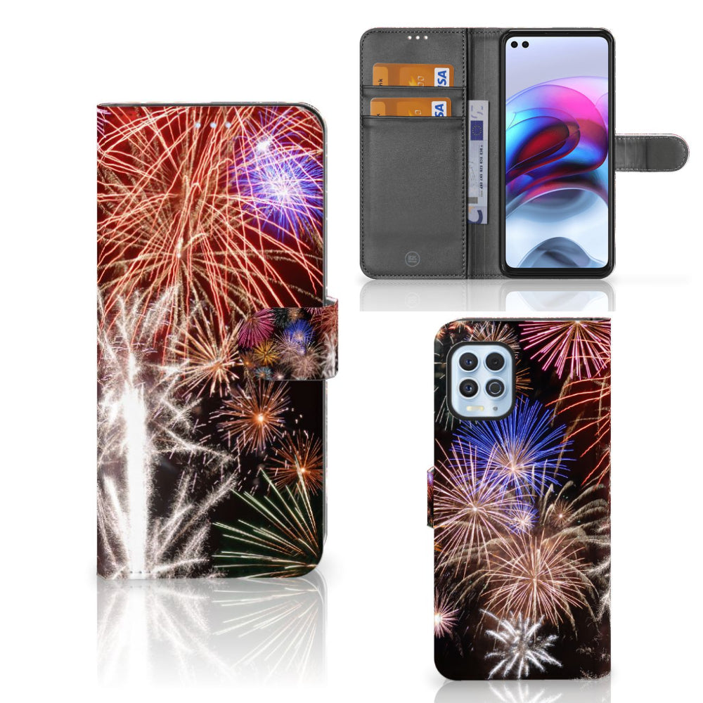 Motorola Moto G100 Wallet Case met Pasjes Vuurwerk
