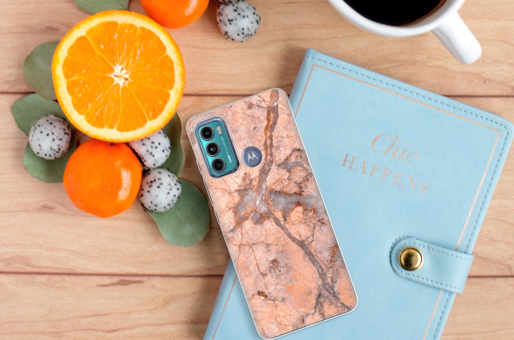 Motorola Moto G60 TPU Siliconen Hoesje Marmer Oranje B2C Telecom