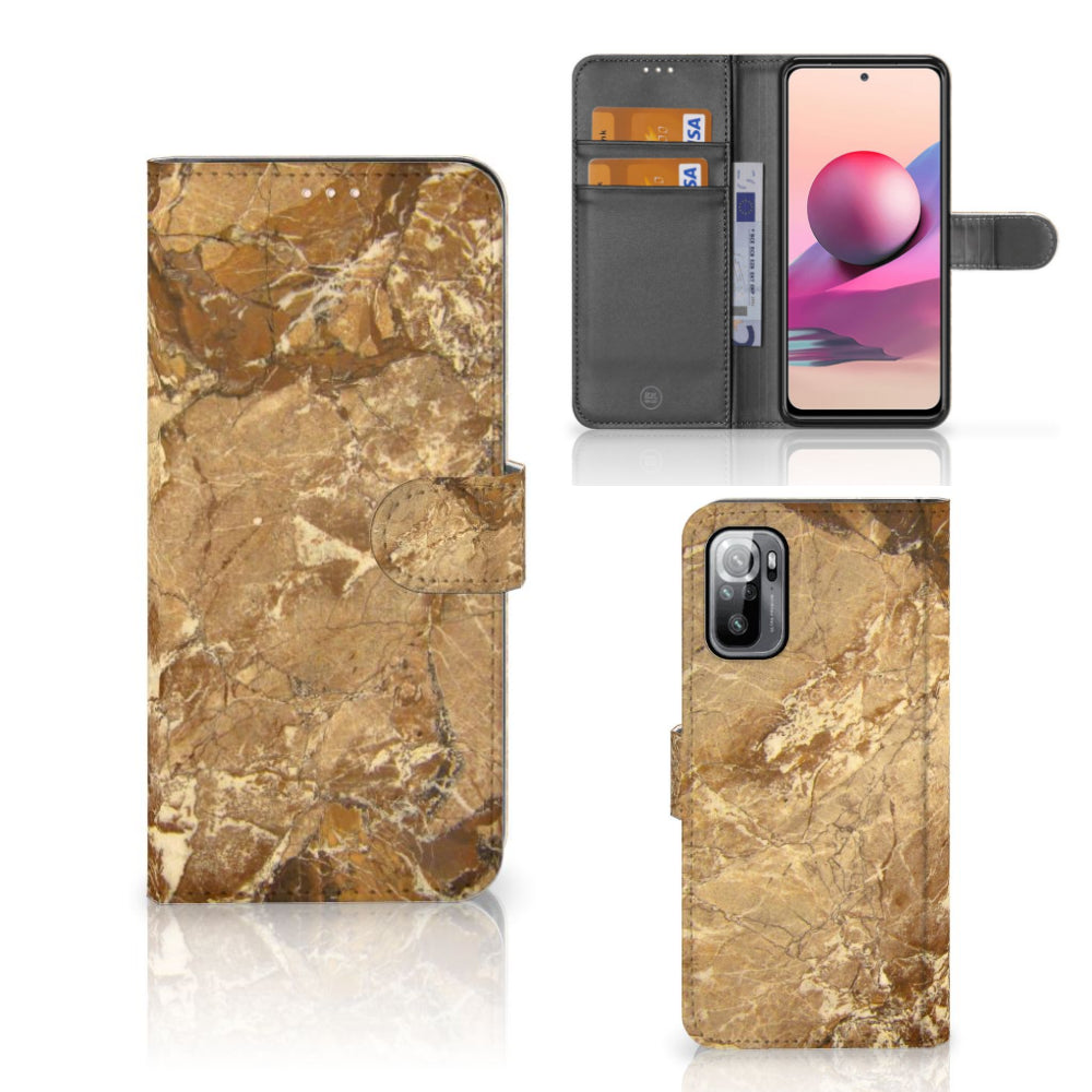 Xiaomi Redmi Note 10/10T 5G | Poco M3 Pro Bookcase Marmer Creme met pasjes en luxe marmeren design.
