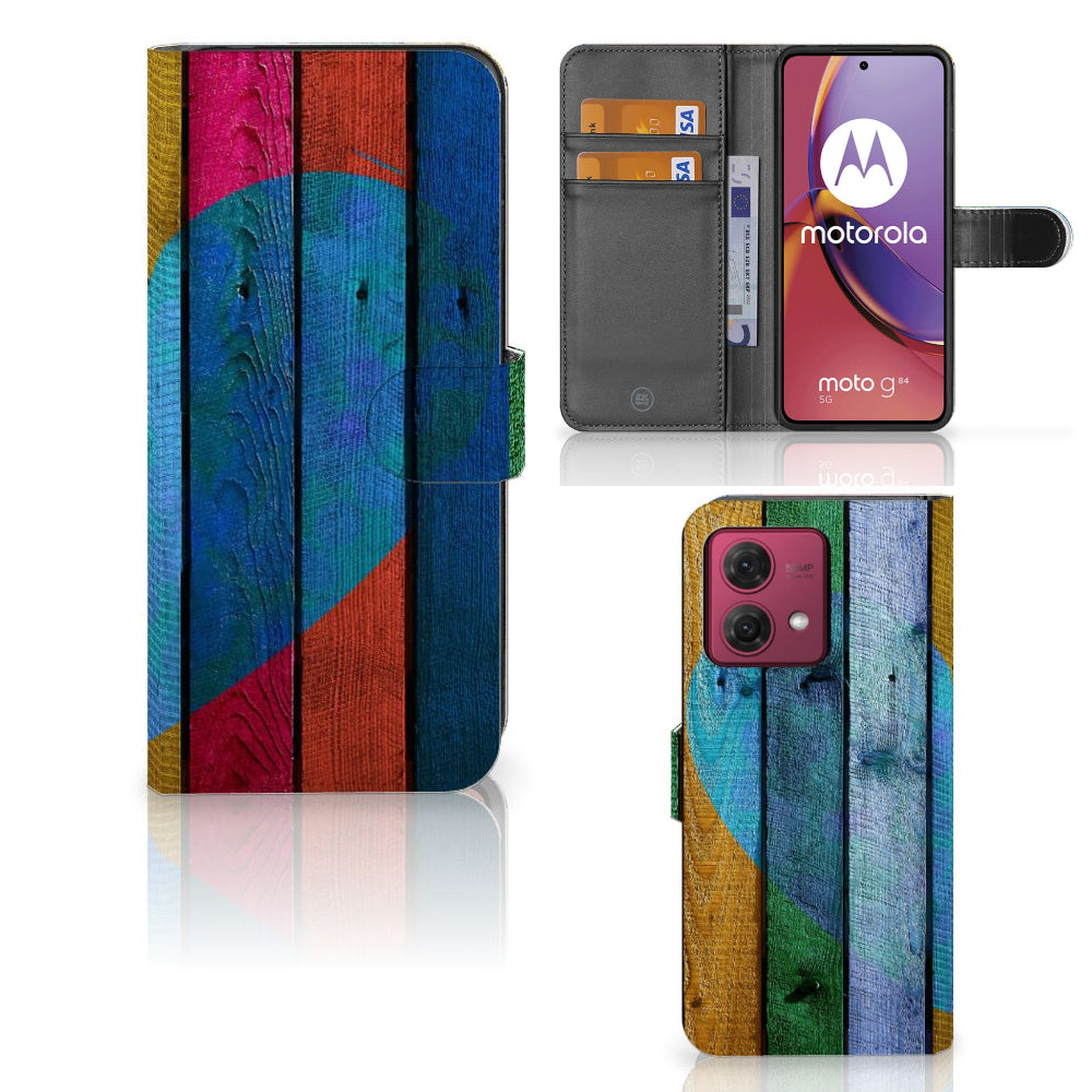 Motorola Moto G84 Book Style Case Wood Heart - Cadeau voor je Vriend