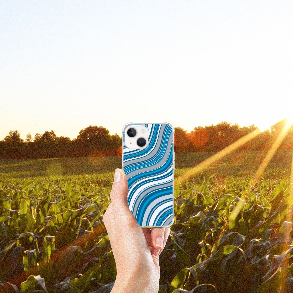 iPhone 13 mini Doorzichtige Silicone Hoesje Waves Blue - B2C Telecom