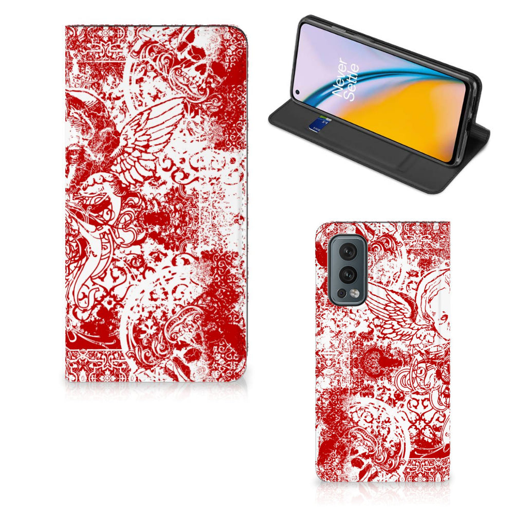 Mobiel BookCase OnePlus Nord 2 5G Angel Skull Rood