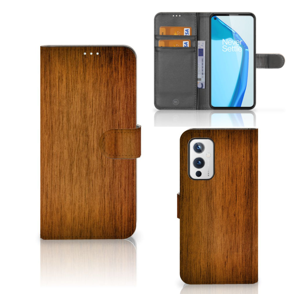 OnePlus 9 Book Style Case Donker Hout