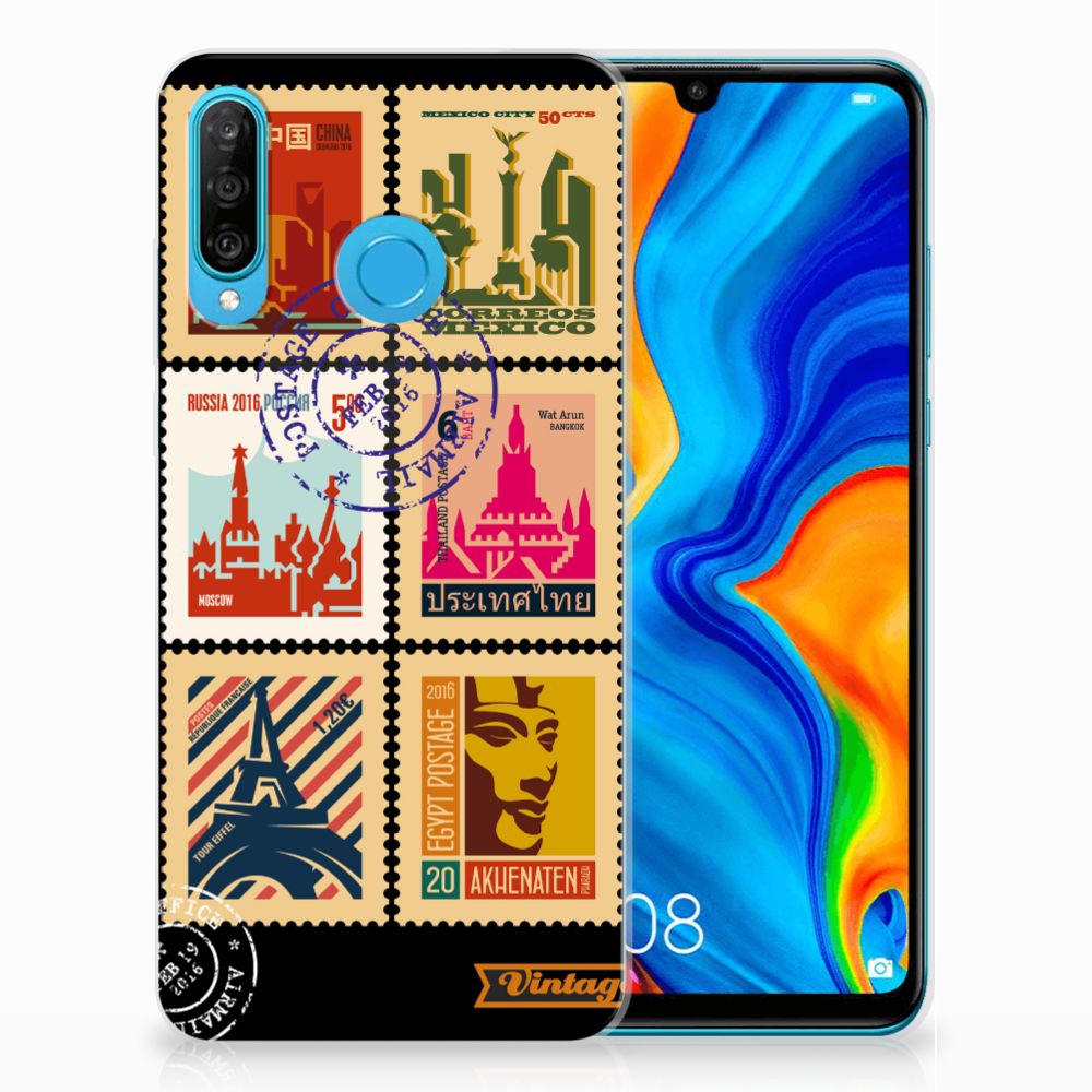 Huawei P30 Lite Siliconen Back Cover Postzegels