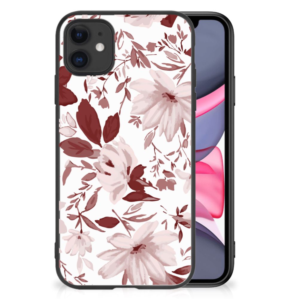 Kleurrijke Telefoonhoesje iPhone 11 Watercolor Flowers met bloemenprint en zwarte randen voor bescherming en stijl.