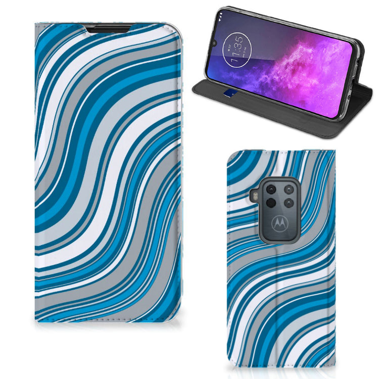 Motorola One Zoom Hoesje met Magneet Waves Blue