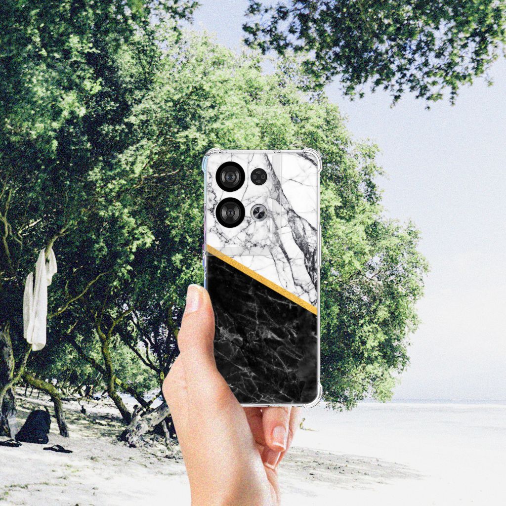 OPPO Reno8 Anti-Shock Hoesje Marmer Wit Zwart - Origineel Cadeau Man B2C Telecom