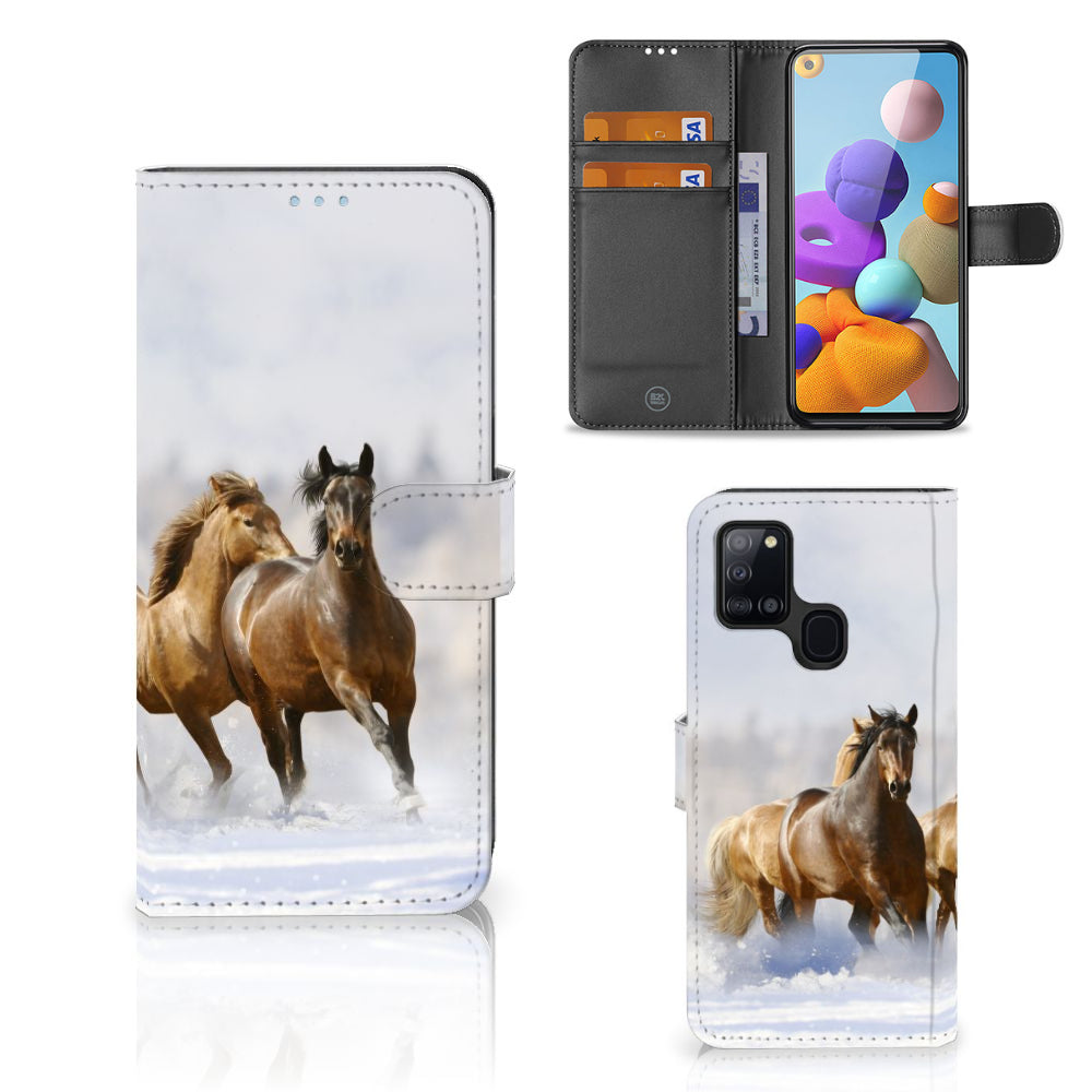 Samsung Galaxy A21s Telefoonhoesje met Pasjes Paarden