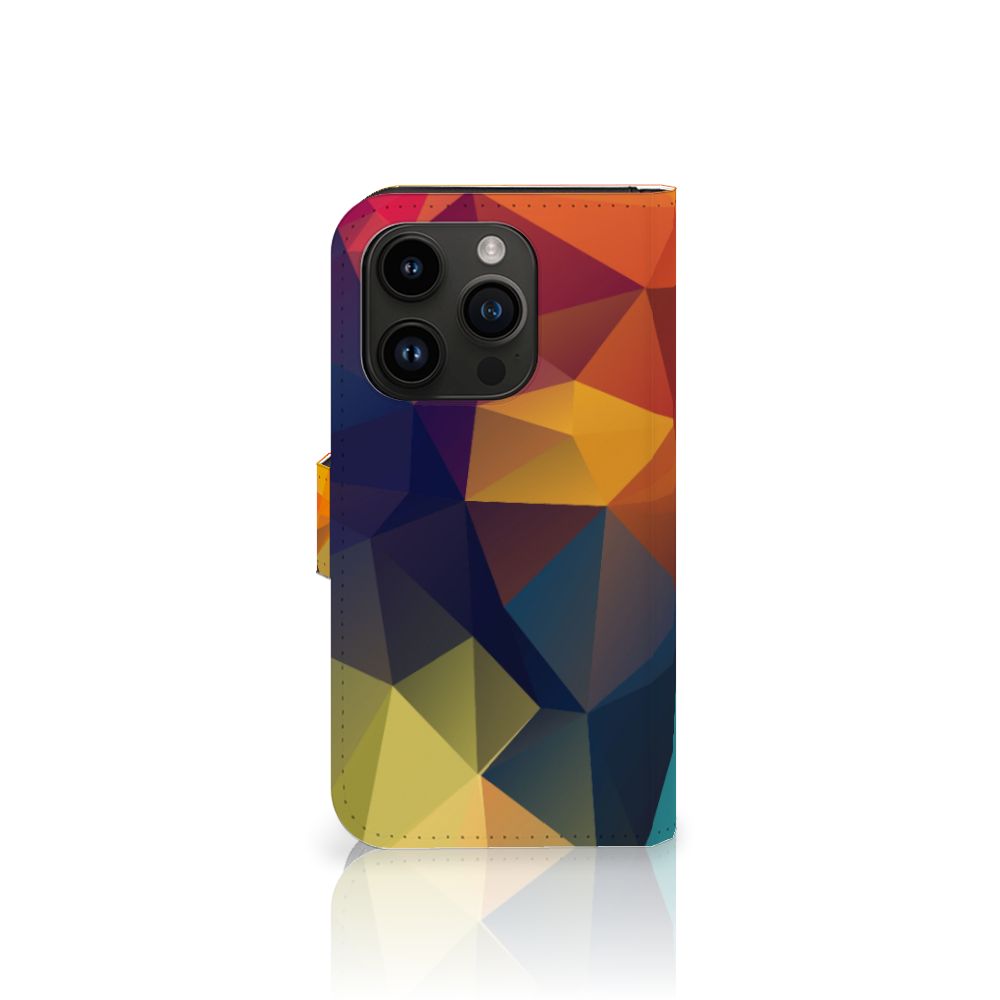 iPhone 15 Pro Book Case Polygon Color met kleurrijk geometrisch ontwerp en asymmetrische patronen 🌈