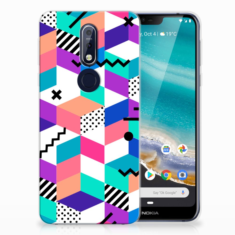 Nokia 7.1 TPU Hoesje Blokken Kleurrijk