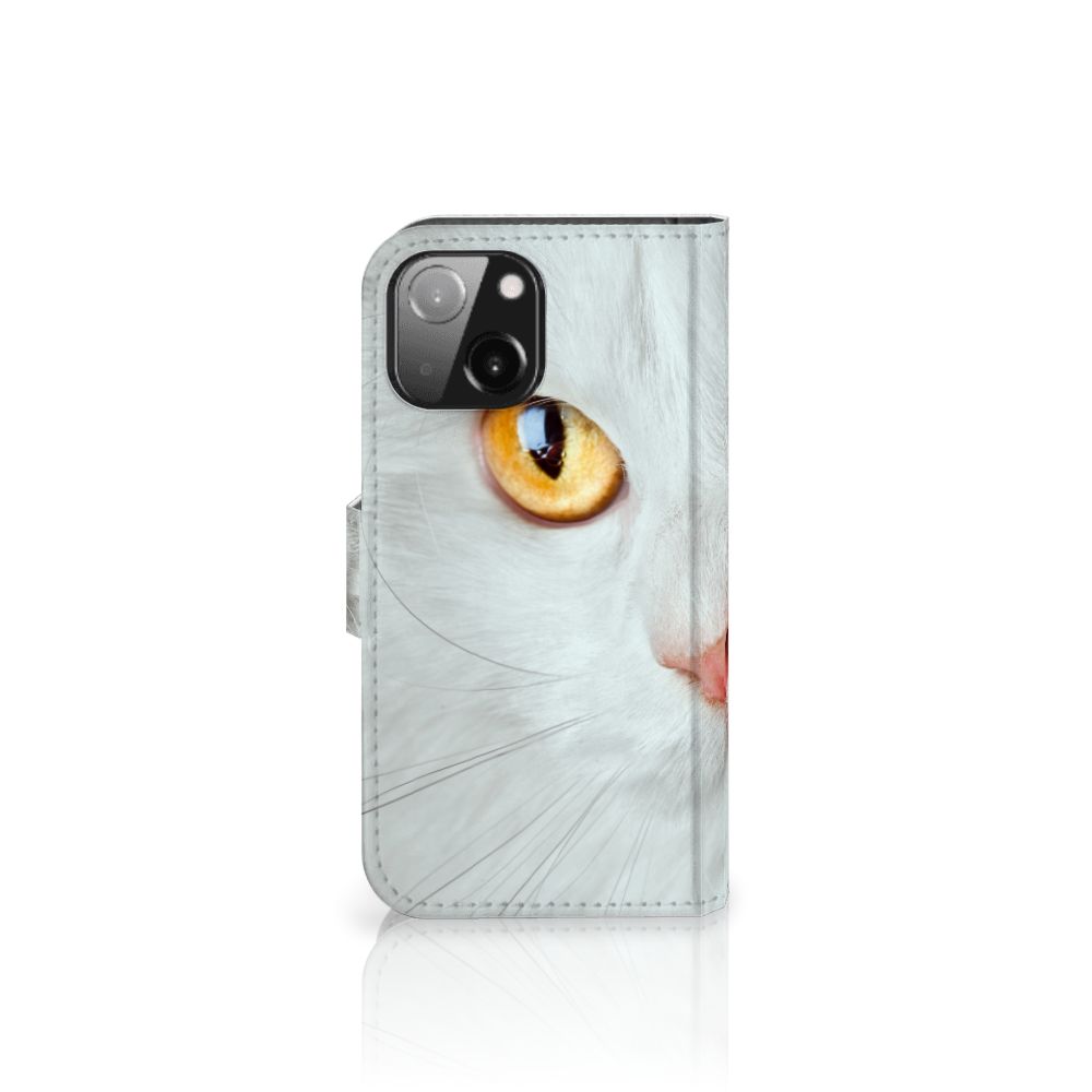 iPhone 13 Mini Telefoonhoesje met Pasjes Witte Kat