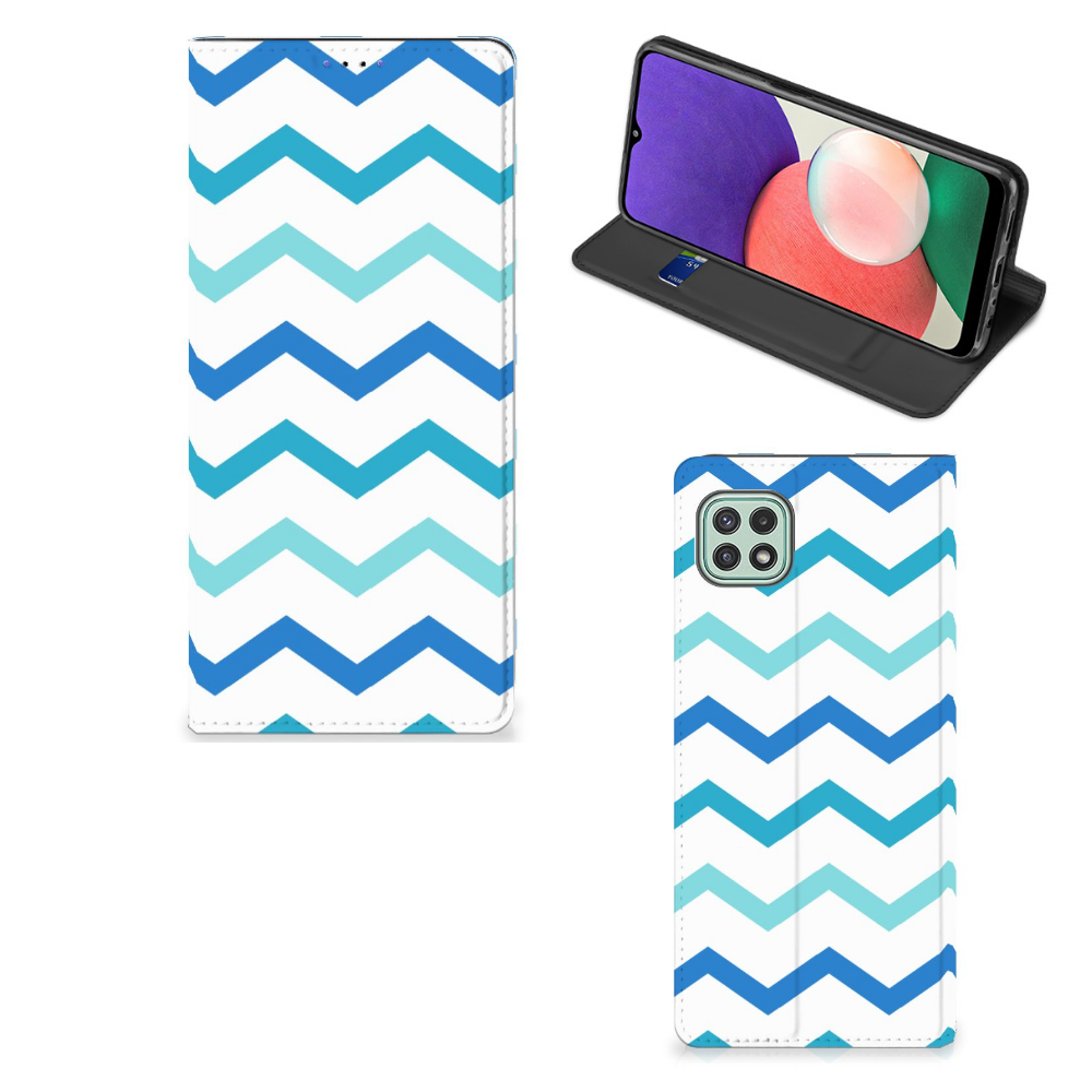 Samsung Galaxy A22 5G Hoesje met Magneet Zigzag Blauw - B2C Telecom