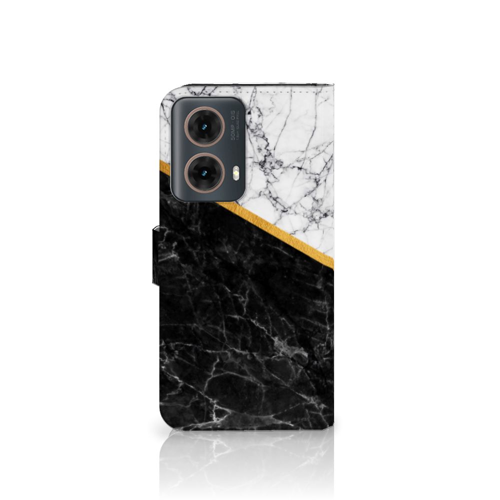 Motorola Moto G85 Bookstyle Case Nederland met marmerdesign en gouden rand
