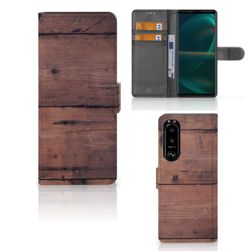 Sony Xperia 5III Book Style Case Old Wood