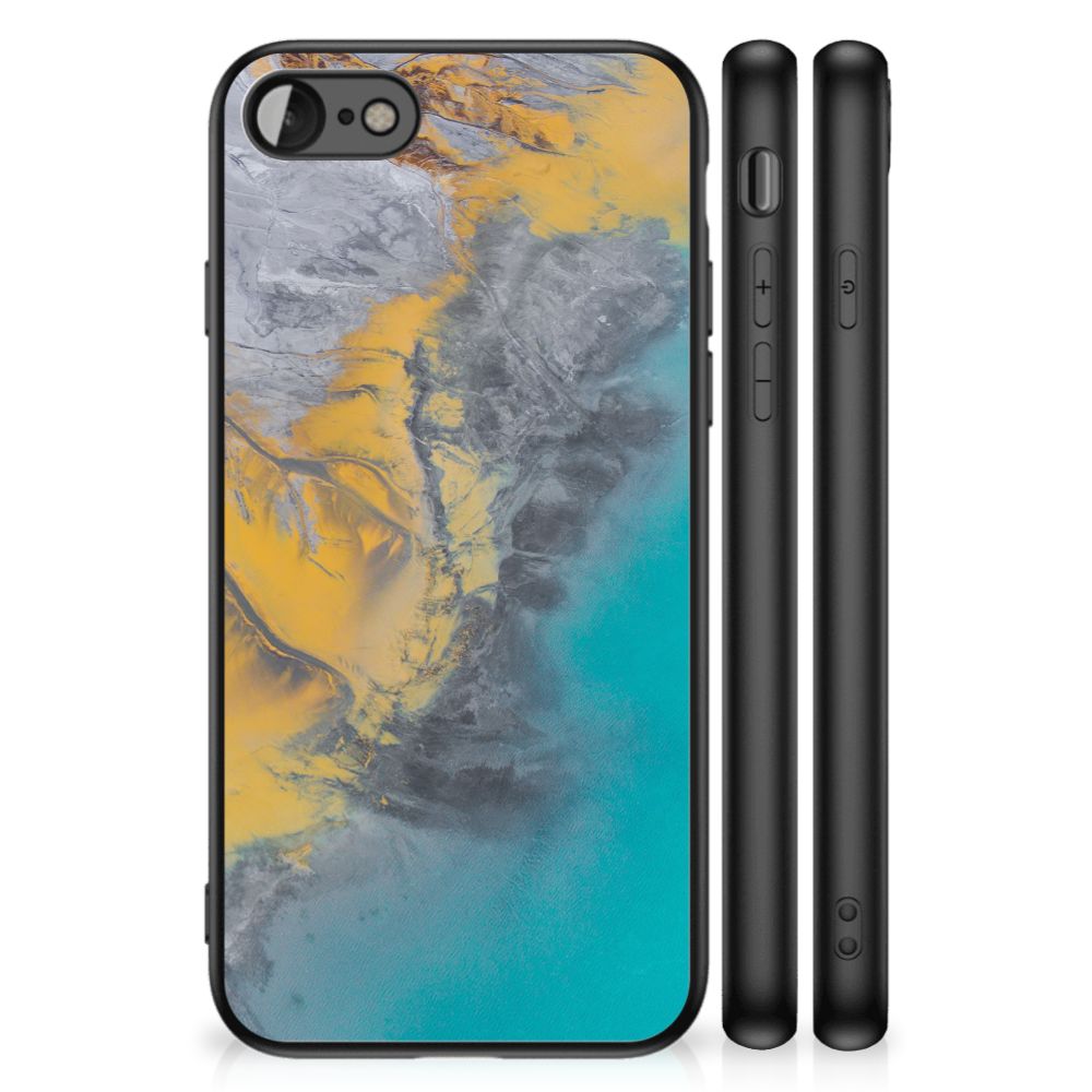 iPhone SE 2022 | SE 2020 | 7/8 Marmeren Print Telefoonhoesje Marble Blue Gold met kleurrijk design en beschermende TPU-materiaal.