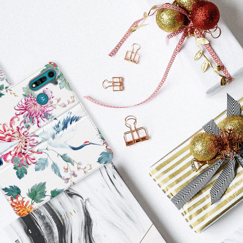 Motorola G8 Power Lite Telefoonhoesje met Pasjes Bird Flowers