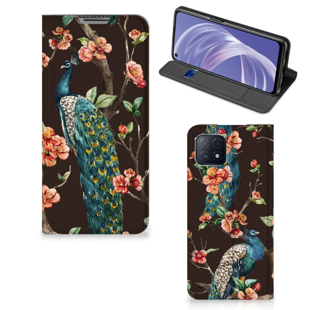 OPPO A73 5G Hoesje maken Pauw met Bloemen