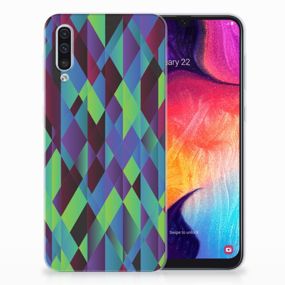 Samsung Galaxy A50 TPU Hoesje Abstract Green Blue