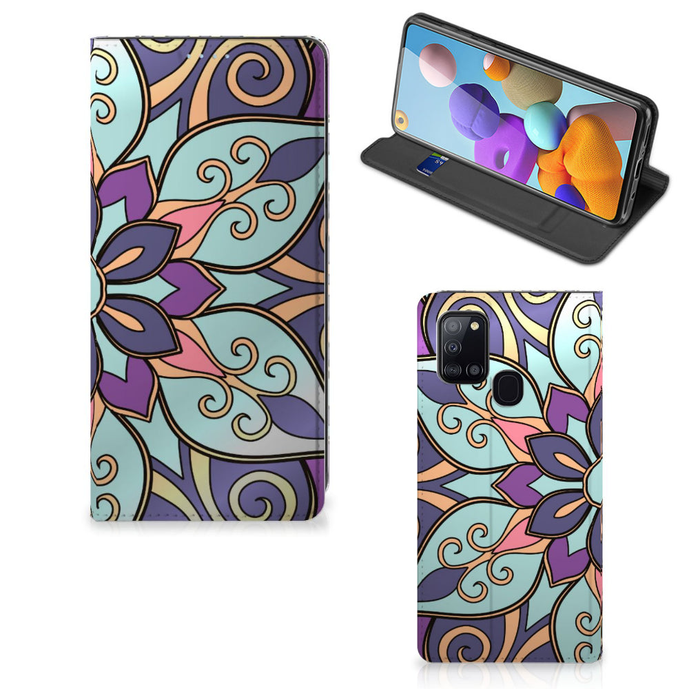 Samsung Galaxy A21s Smart Cover Purple Flower