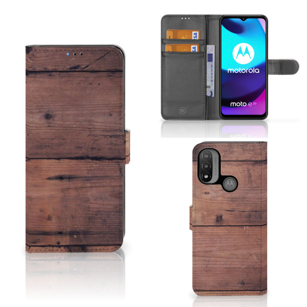 Motorola Moto E20 | E30 | E40 Book Style Case Old Wood