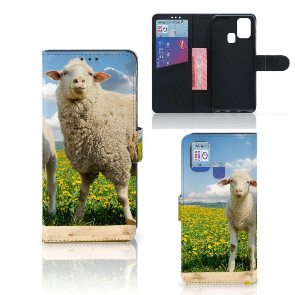 Samsung Galaxy M31 Telefoonhoesje met Pasjes Schaap en Lammetje