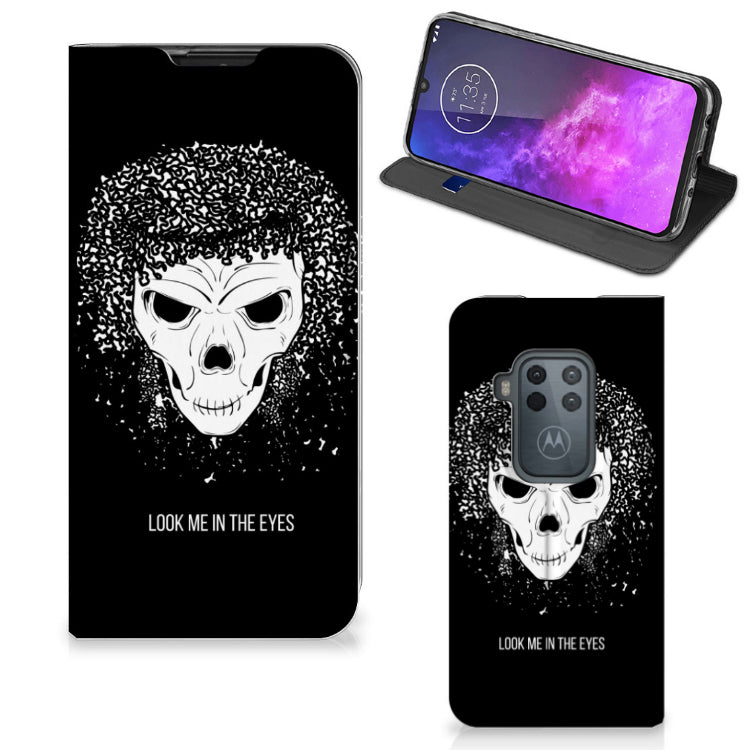 Mobiel BookCase Motorola One Zoom Skull Hair