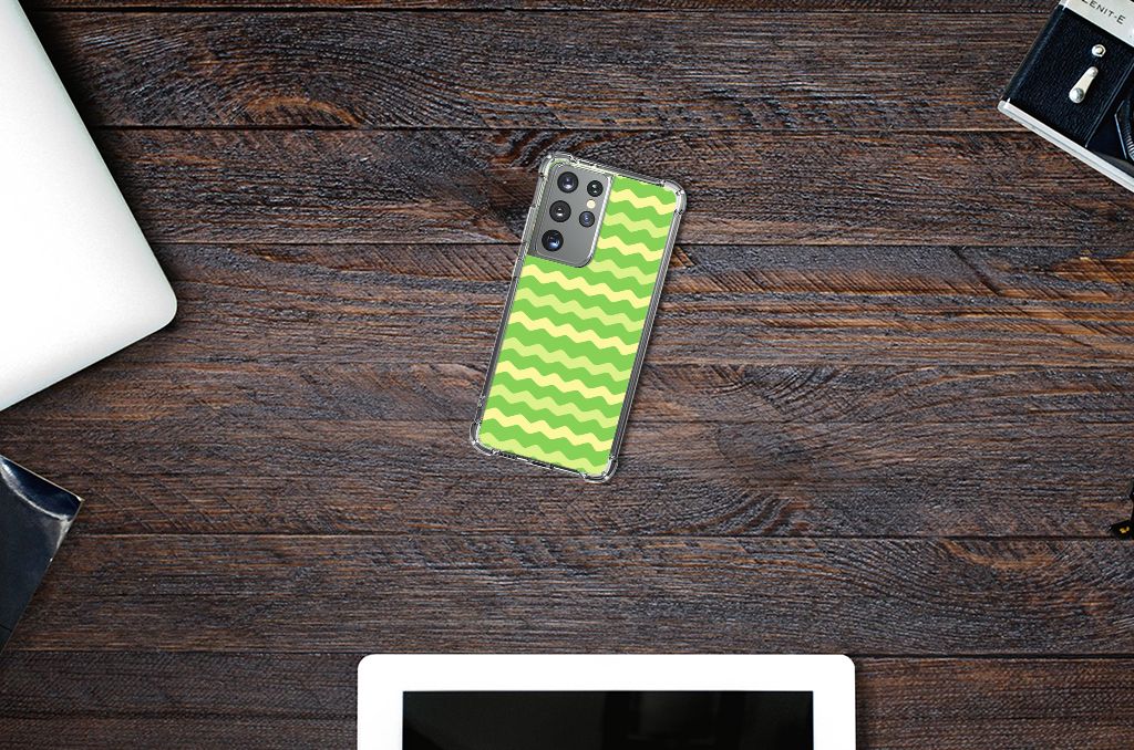Samsung Galaxy S21 Ultra Doorzichtige Silicone Hoesje Waves Green B2C Telecom