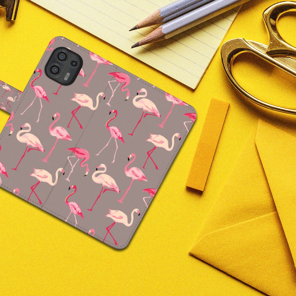Motorola Edge 20 Lite Telefoonhoesje met Pasjes Flamingo