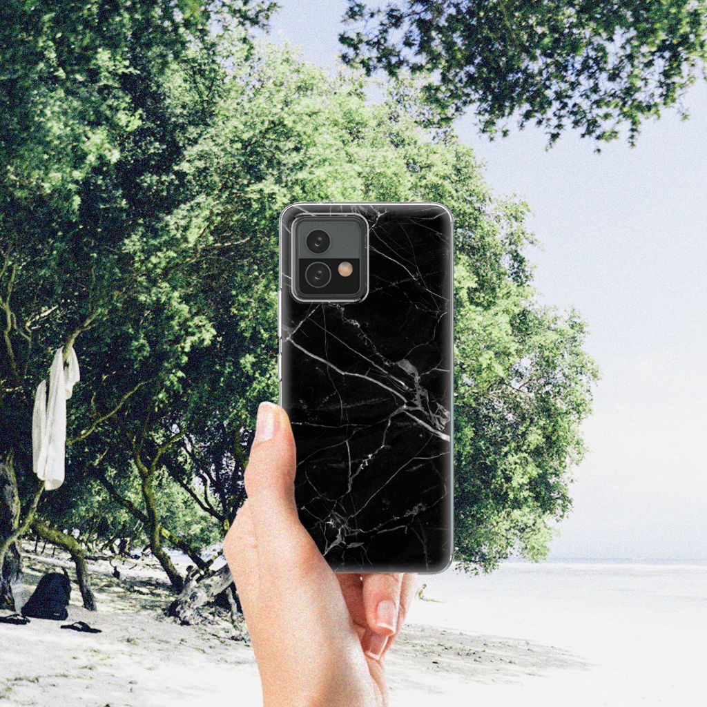 Motorola Moto G72 TPU Siliconen Hoesje Marmer Zwart - Origineel Cadeau Vader B2C Telecom