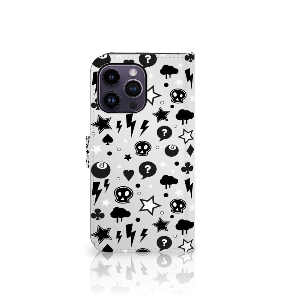 Telefoonhoesje met Naam iPhone 15 Pro Max Silver Punk met stoere ontwerpen zoals bliksem en sterren.