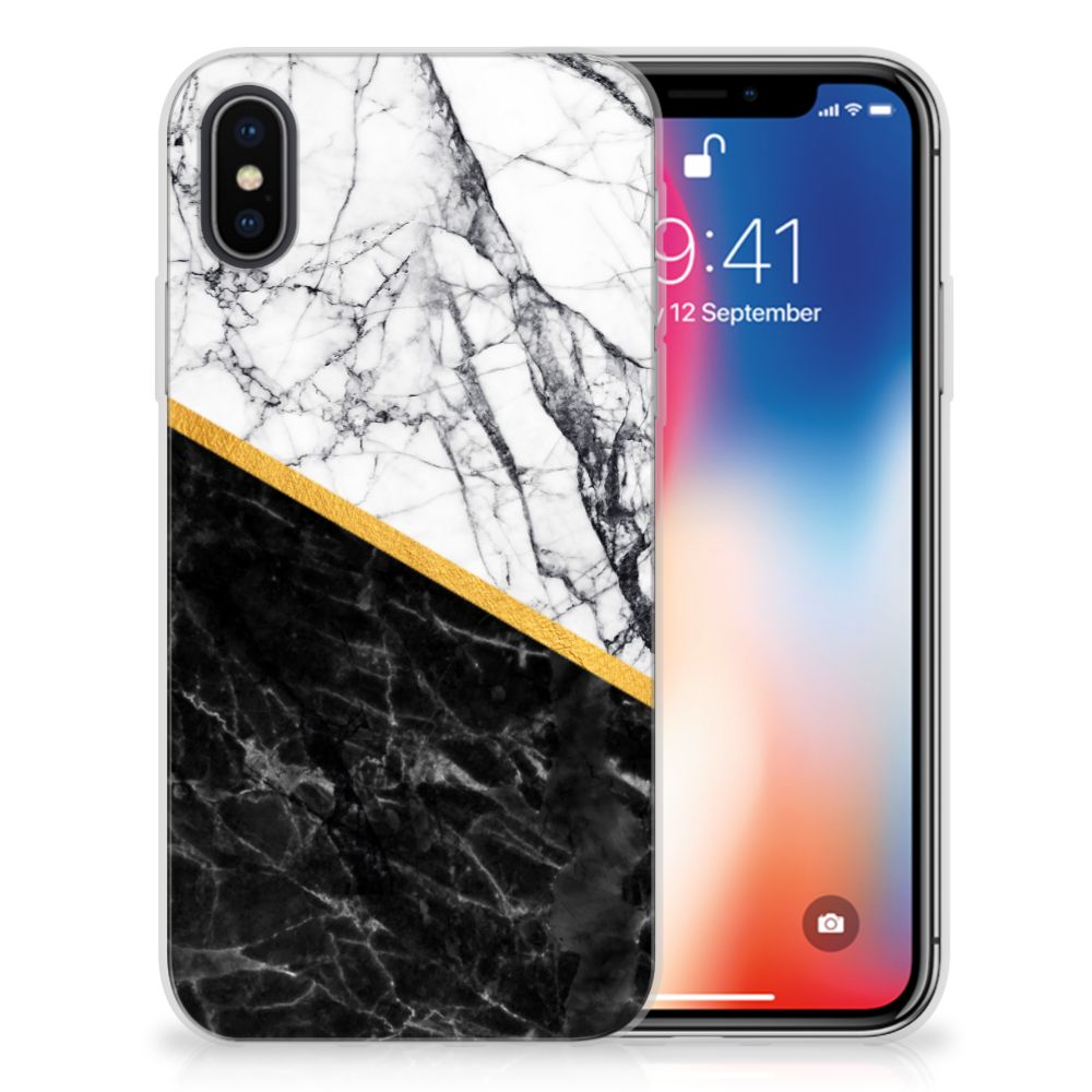 Apple iPhone X | Xs TPU Siliconen Hoesje Marmer Wit Zwart - Origineel Cadeau Man