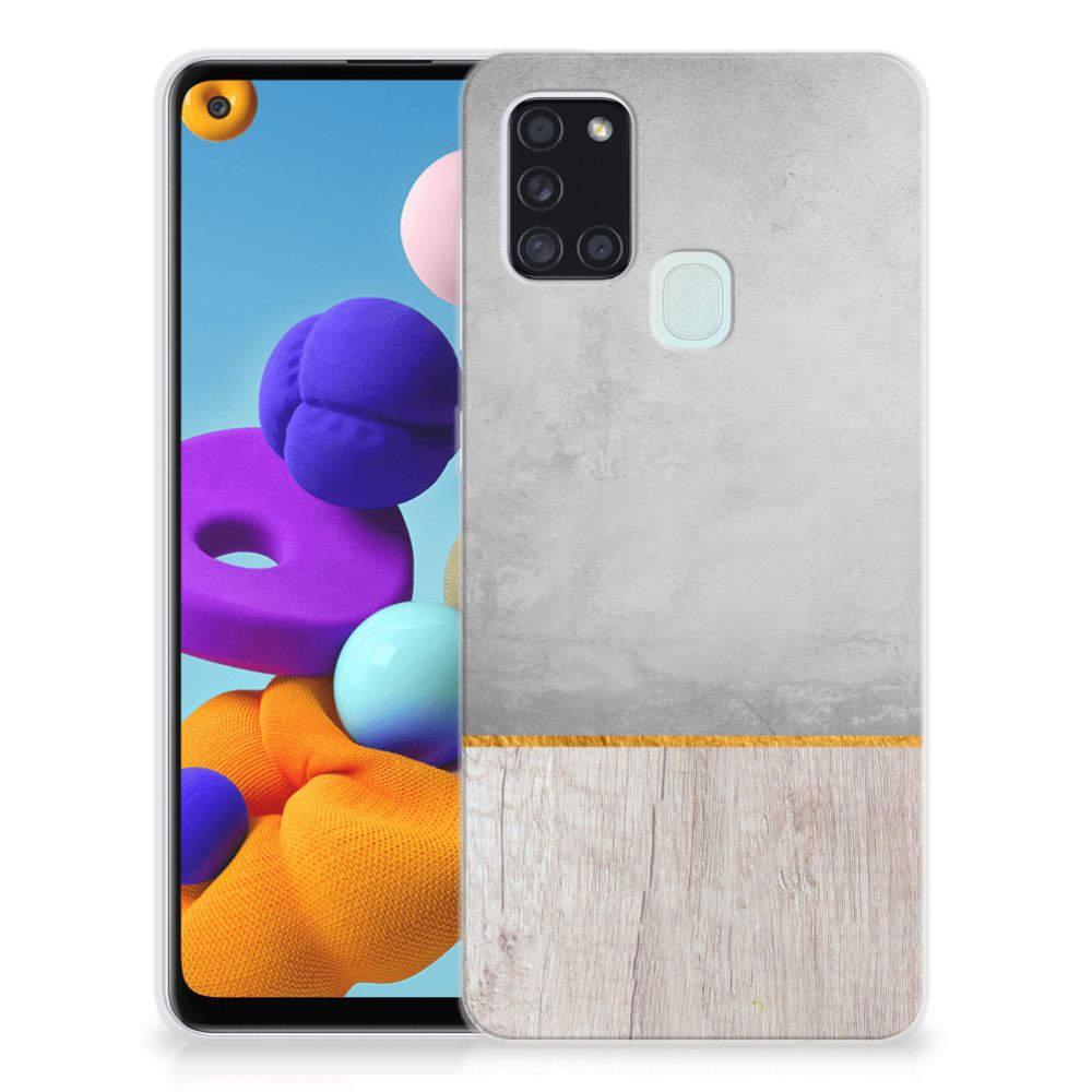 Samsung Galaxy A21s Bumper Hoesje Wood Concrete