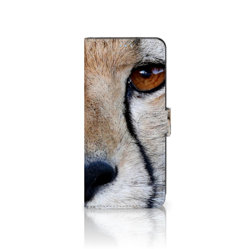 OPPO Find X5 Lite | Reno 7 5G Telefoonhoesje met Pasjes Cheetah met close-up afbeelding van een cheeta.