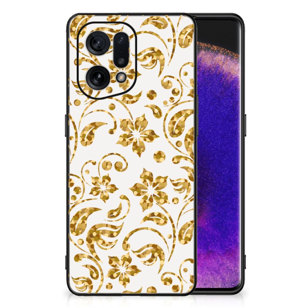 OPPO Find X5 Bloemen Hoesje Gouden Bloemen