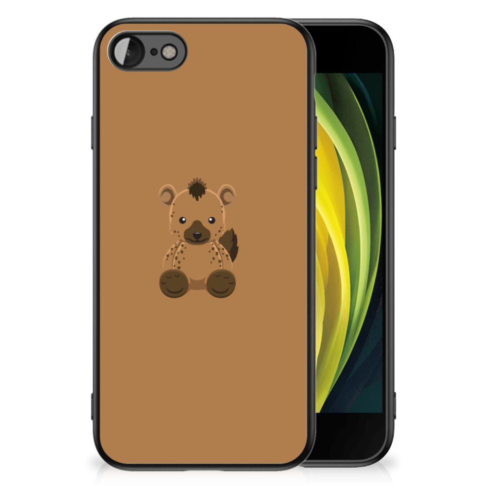 iPhone SE 2022 | SE 2020 | 7/8 Hoesje Baby Hyena met schattige hyena illustratie op bruin telefoonhoesje.